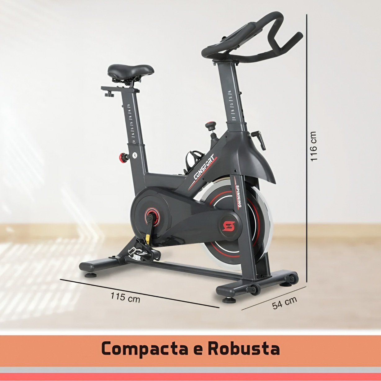 Estrutura da bicicleta spinning S320 Connect 13kg com design reforçado e alta estabilidade