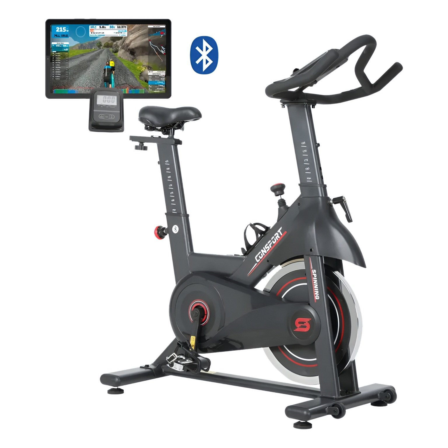 Bicicleta spinning S320 Connect 13kg em uso durante treino indoor