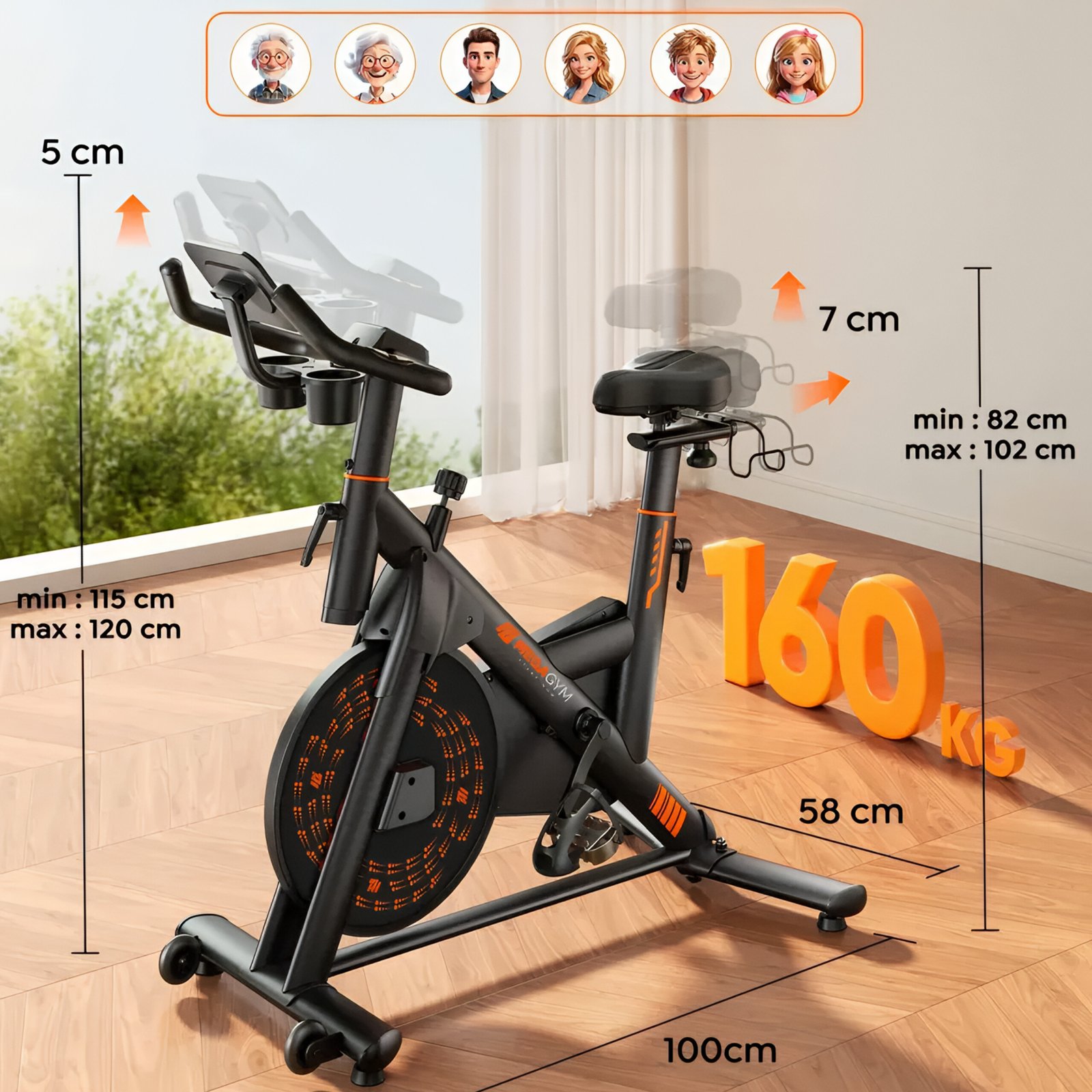 Bicicleta spinning Smart Magnetic 6K compacta para apartamento.